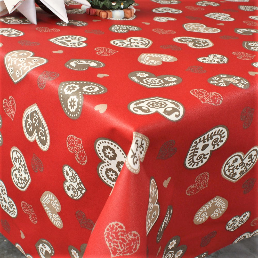 Jultextilvaxduk i 100 % bomull - Boncoeur Röd - 155 cm bred