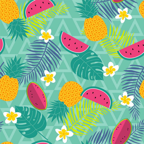 Caribbean Summer, Sjøgrön - Sommarvaxduk med frukt och blommor