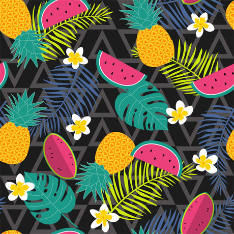 Caribbean Summer Svart - Sommarvaxduk med frukt och blommor