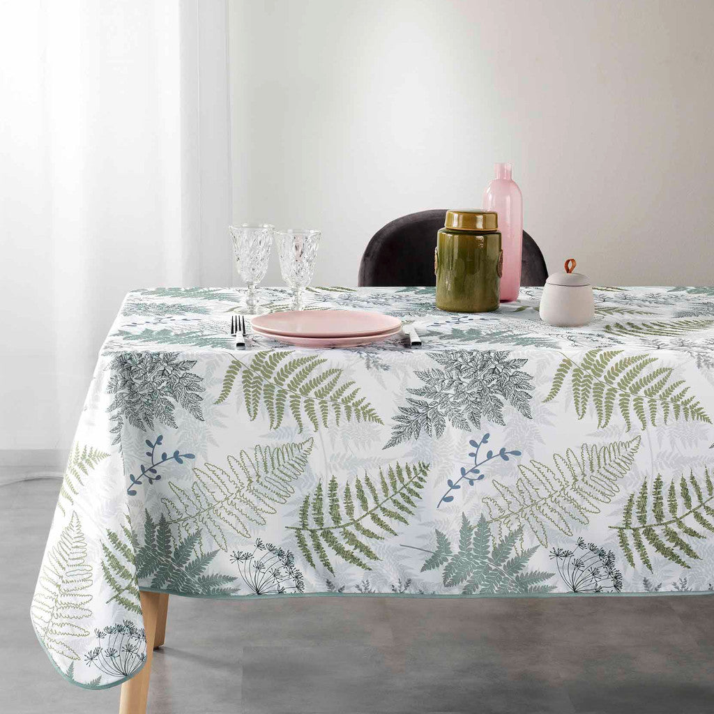 Melisandre 150 x 240 cm, rektangulär bordsduk med ormbunksblad och fläckskydd