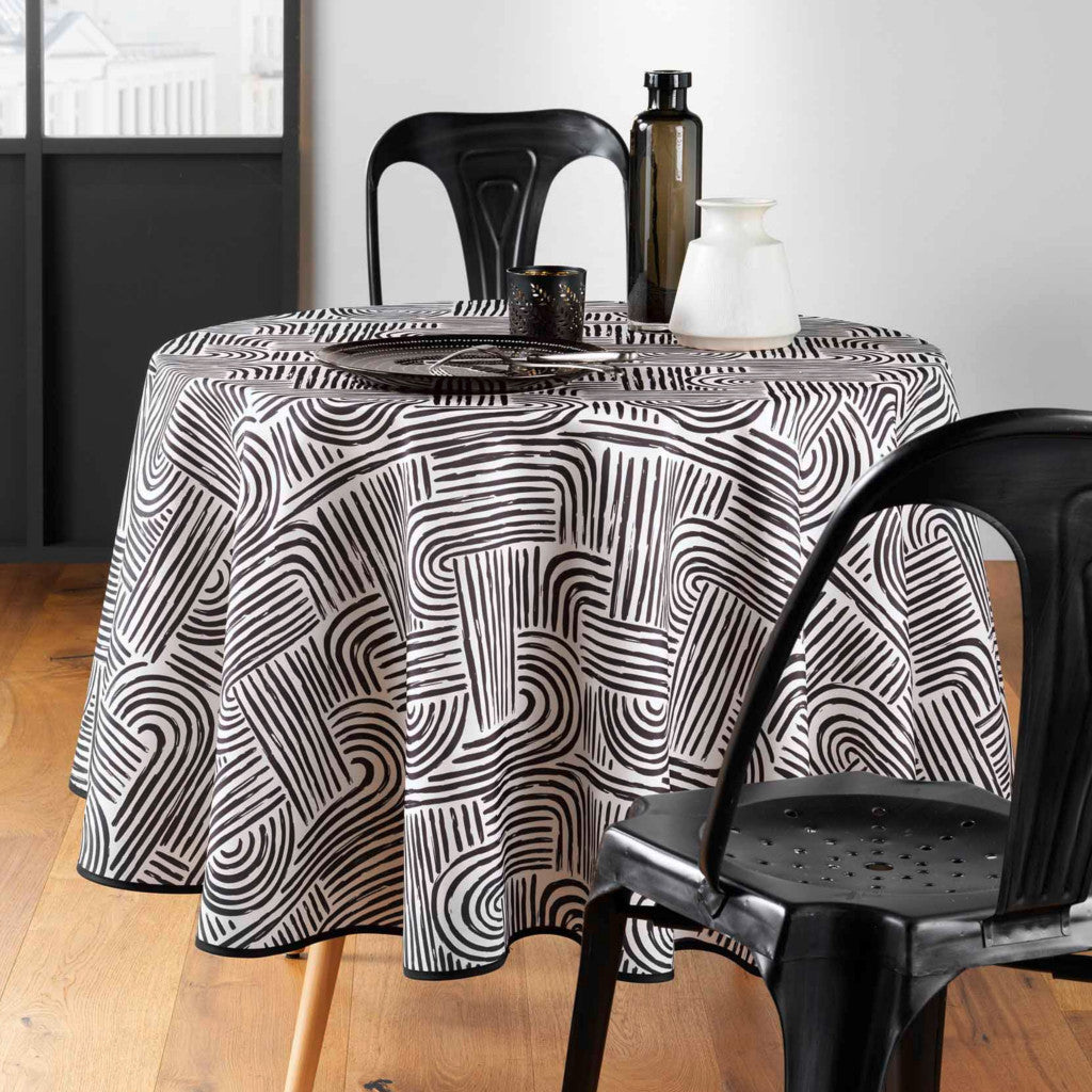 Pandore Black - Ø 180 cm, rund duk med fläckskydd