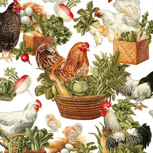 Vaxduk med vita höns närbild