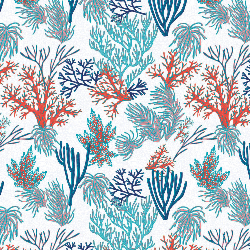 Korall äventyr - färgrik vaxduk i blå- och röda nyanser