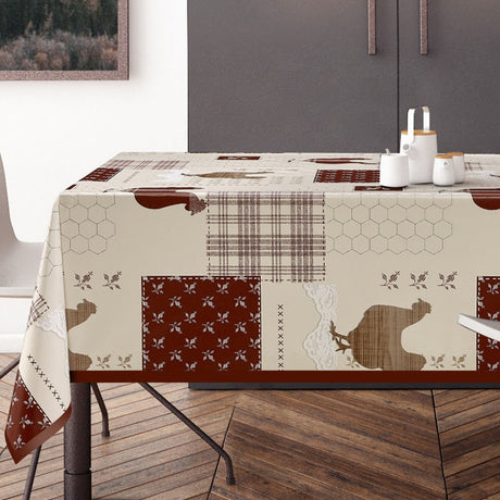 Bordet dukat med Patchworkhönor - Vaxduk med röda kacklande hönor