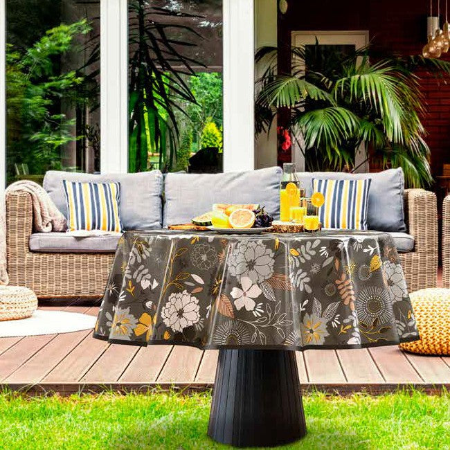 Vacker blomsterprakt - Vaxduk med blommor på mörk bakgrund