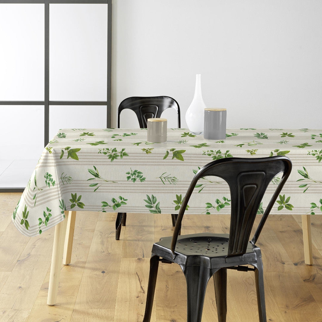 Aromates – Vaxduk med slät linnelook och örtmotiv, miljö