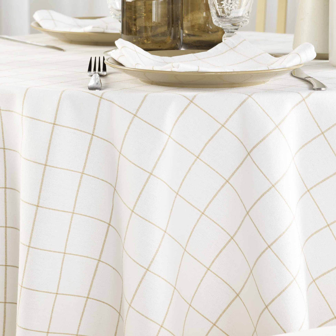 Axel Naturel Ø 180 cm – Rund rutig duk med fläckavvisande behandling kant