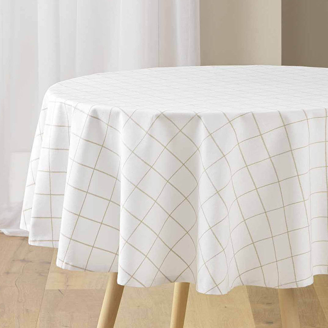 Axel Naturel Ø 180 cm – Rund rutig duk med fläckavvisande behandling