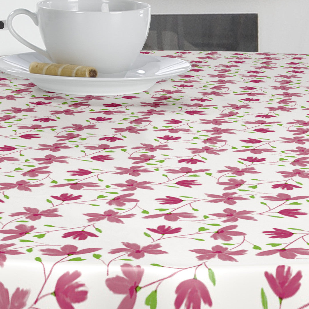 Bloom Bloom Cupcake – 160 cm bred vaxduk med blommor, närbild