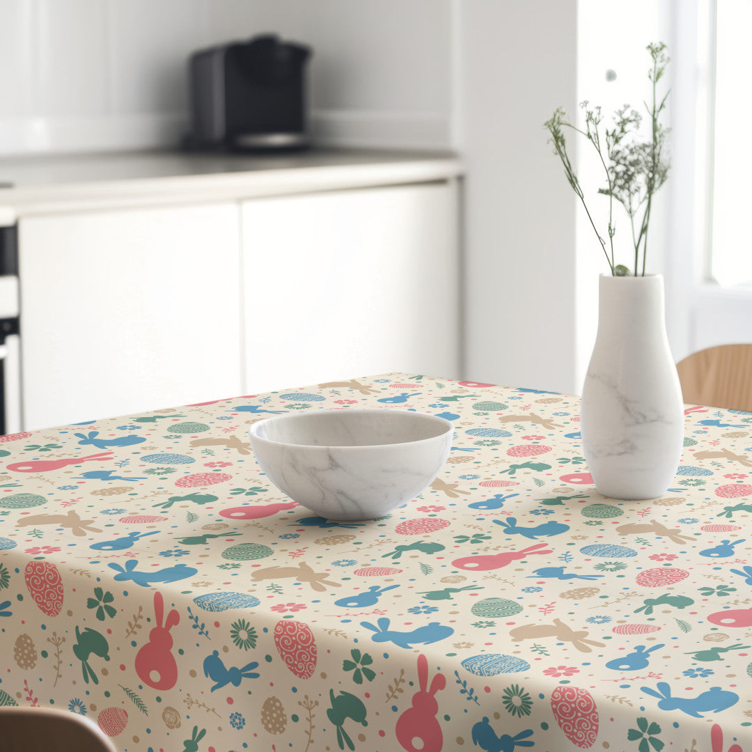 Bunnys & Eggs – textilvaxduk med påskharar och påskägg kök