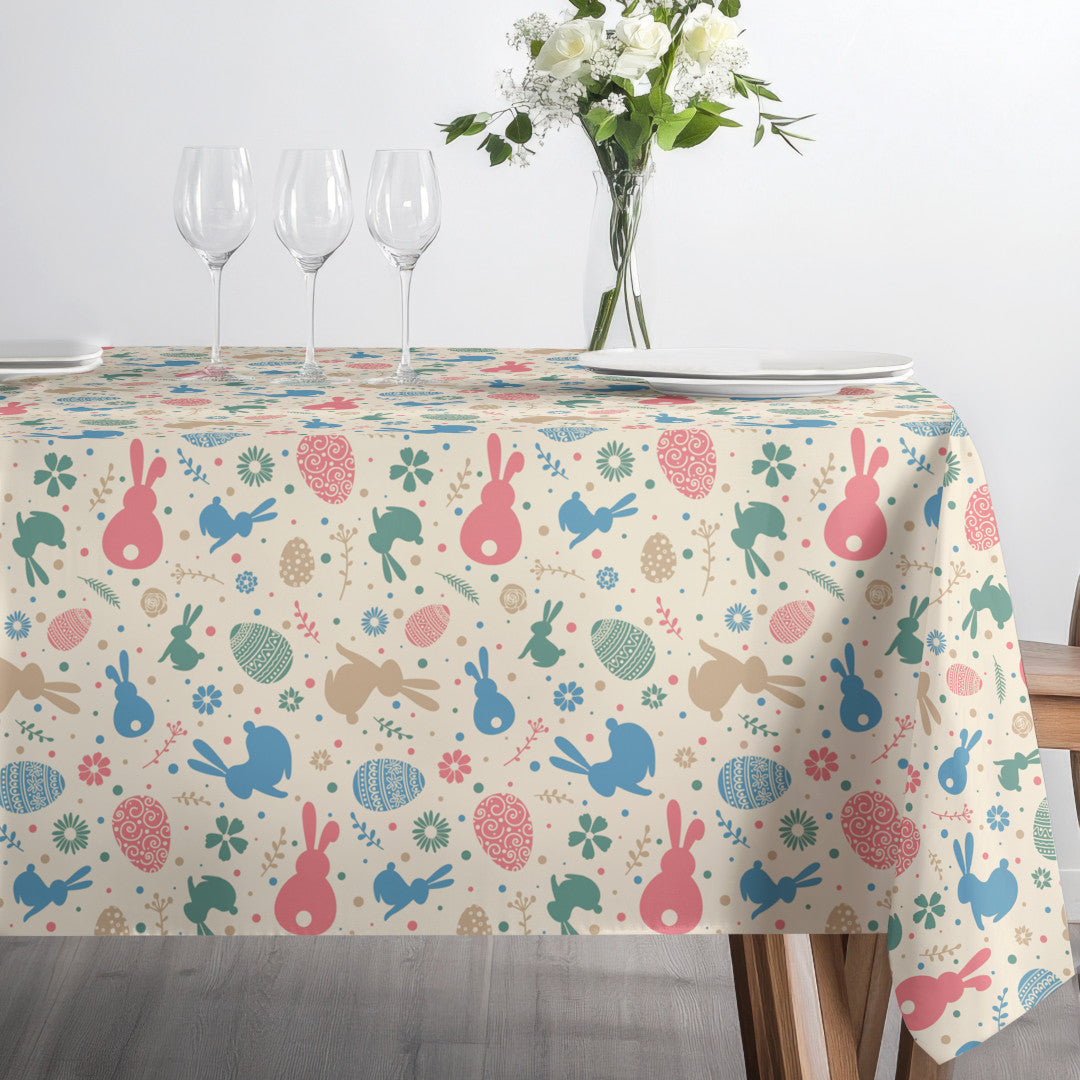 Bunnys & Eggs – textilvaxduk med påskharar och påskägg sida