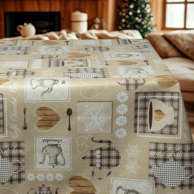 Café Latte – Extra bred vaxduk med köksmotiv 160 cm