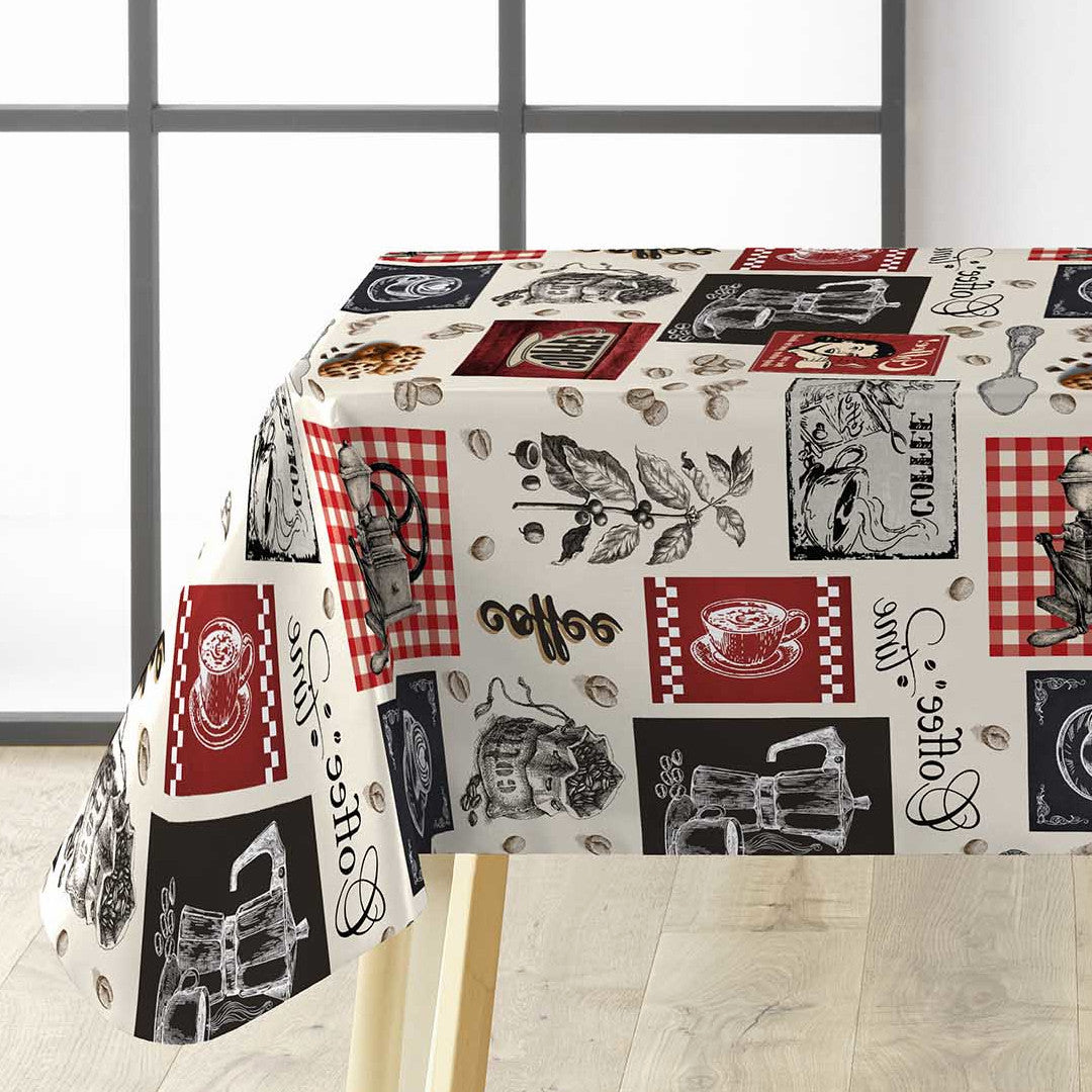 Café – Vaxduk med kaffetema, perfekt för kaféer och kaffemys, hörn
