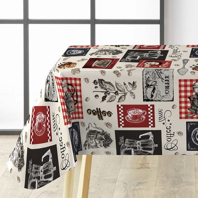 Café – Vaxduk med kaffetema, perfekt för kaféer och kaffemys, hörn