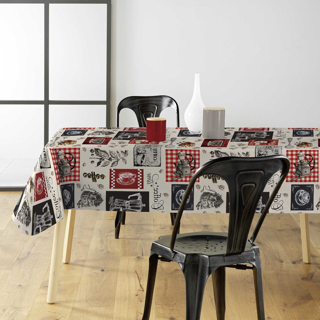Café – Vaxduk med kaffetema, perfekt för kaféer och kaffemys, miljö