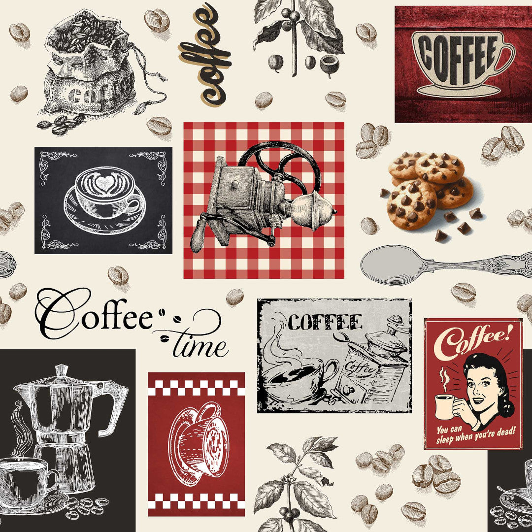 Café – Vaxduk med kaffetema, perfekt för kaféer och kaffemys, mönster