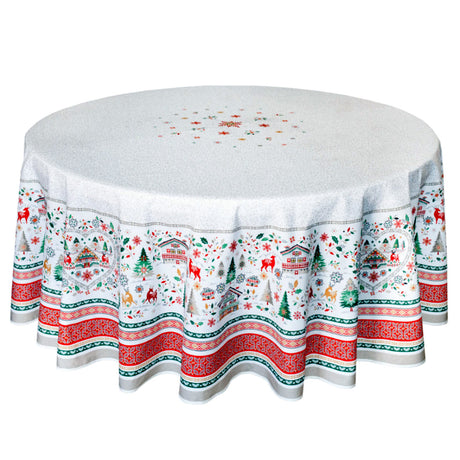 Cervin Röd Grön - Stor rund akrylbelagd fransk julduk Ø 230