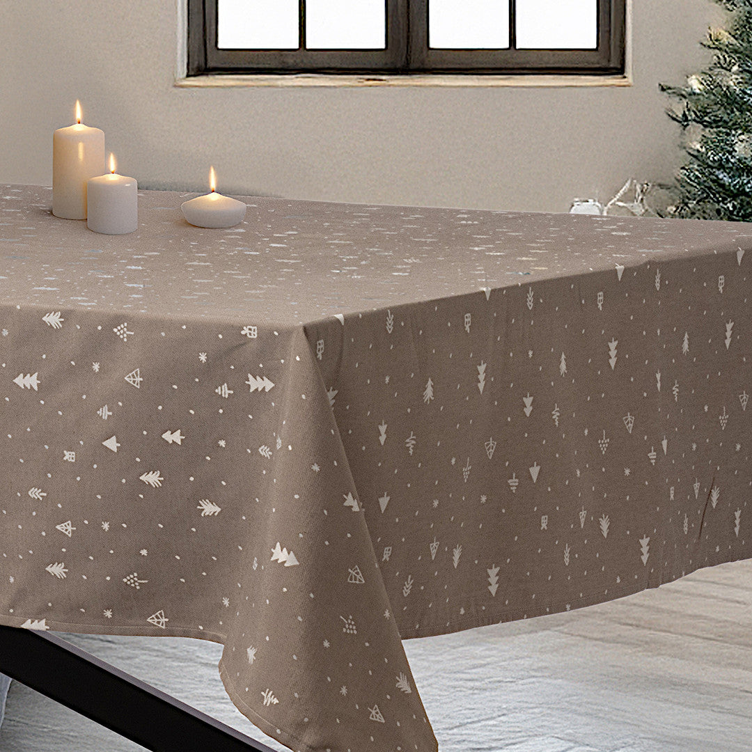 Christmas Carol Natur – Damastvävd julduk 140 x 370 cm, hörn 1