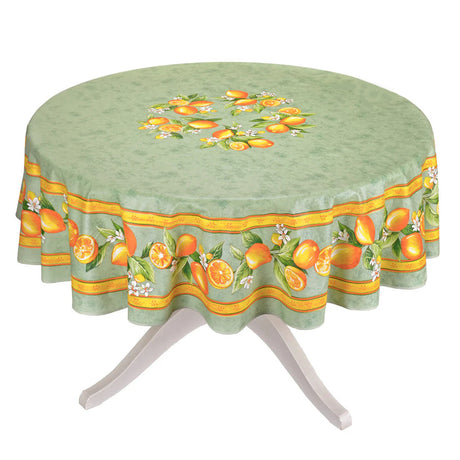 Citron Grön - Stor rund akrylbelagd provenceduk Ø 230, på bord