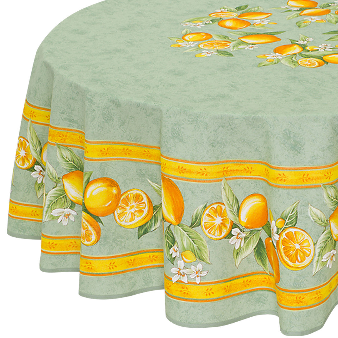 Citron Grön - Stor rund akrylbelagd provenceduk Ø 230, närbild