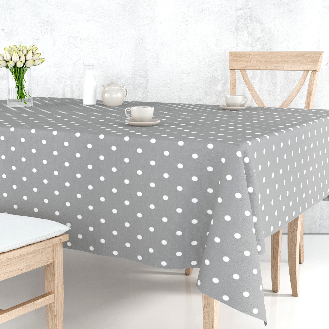 Classic Dot Grå - Vaxduk med vita prickar