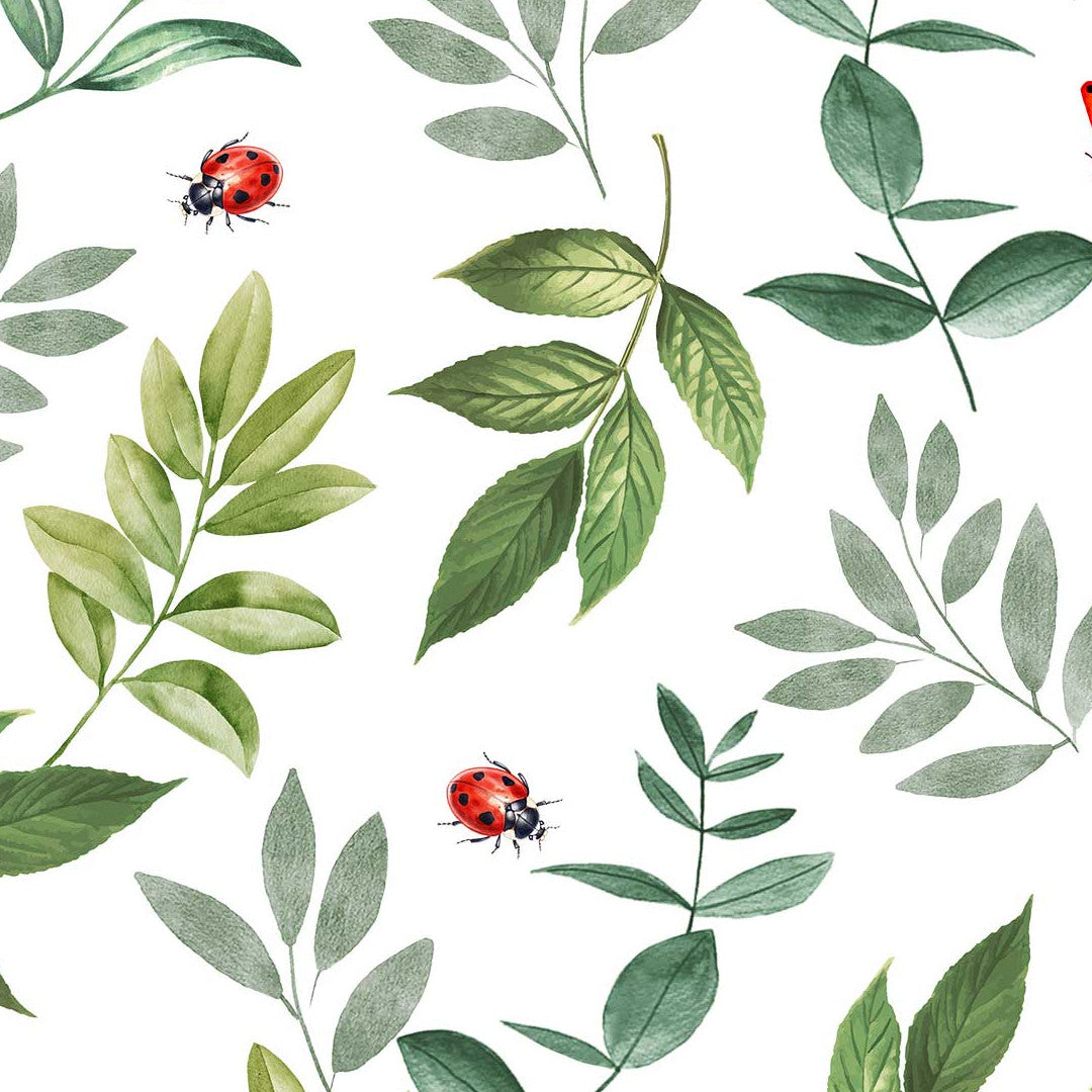 Coccinelle - Vaxduk med gröna blad och nyckelpigor i akvarellstil
