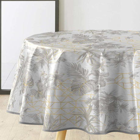 Coconut Metallic - Rund vaxduk i grått med gulddetaljer, Ø 155 cm