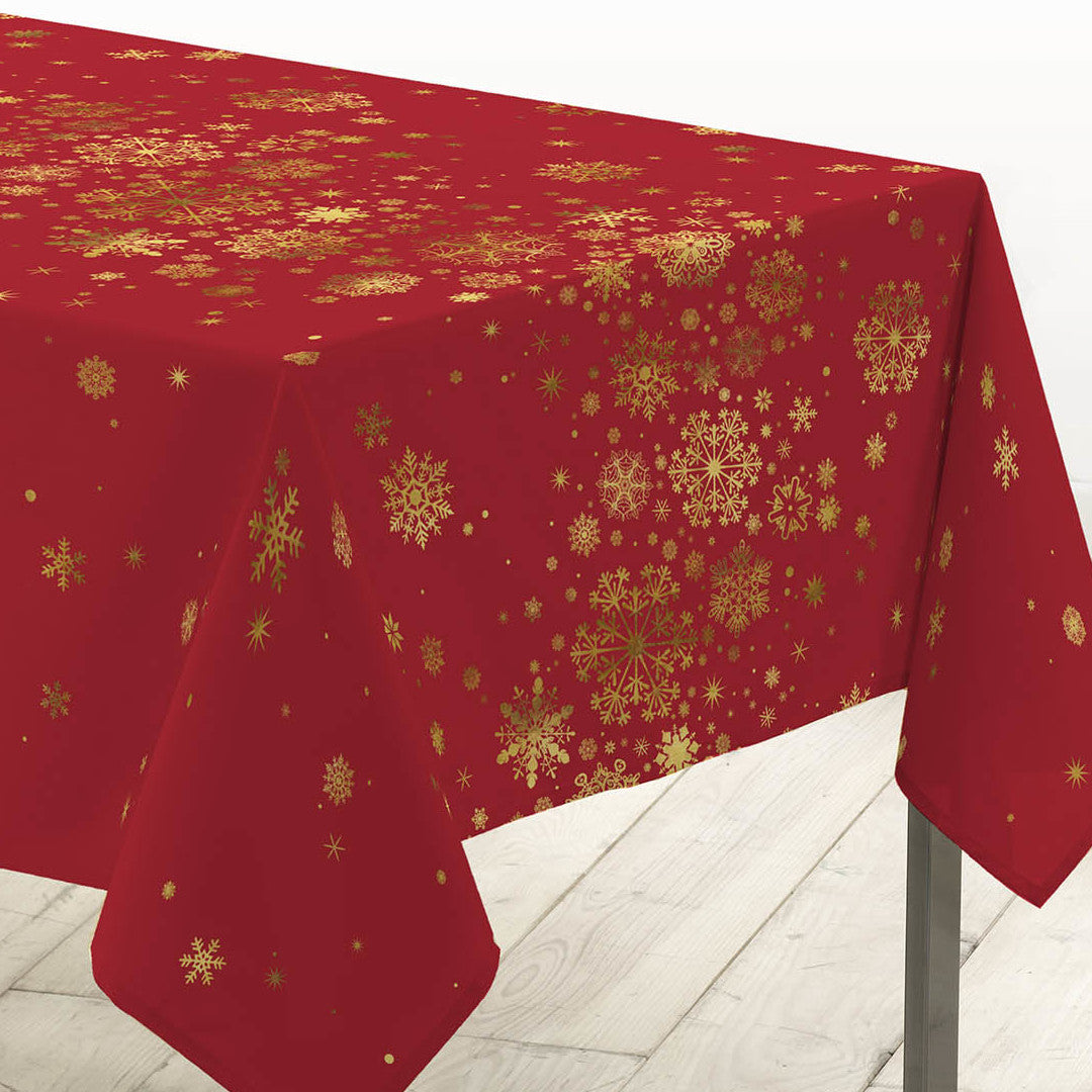 Constellation Röd/Guld - Julduk med metalltryck, 150 x 240 cm, hörn