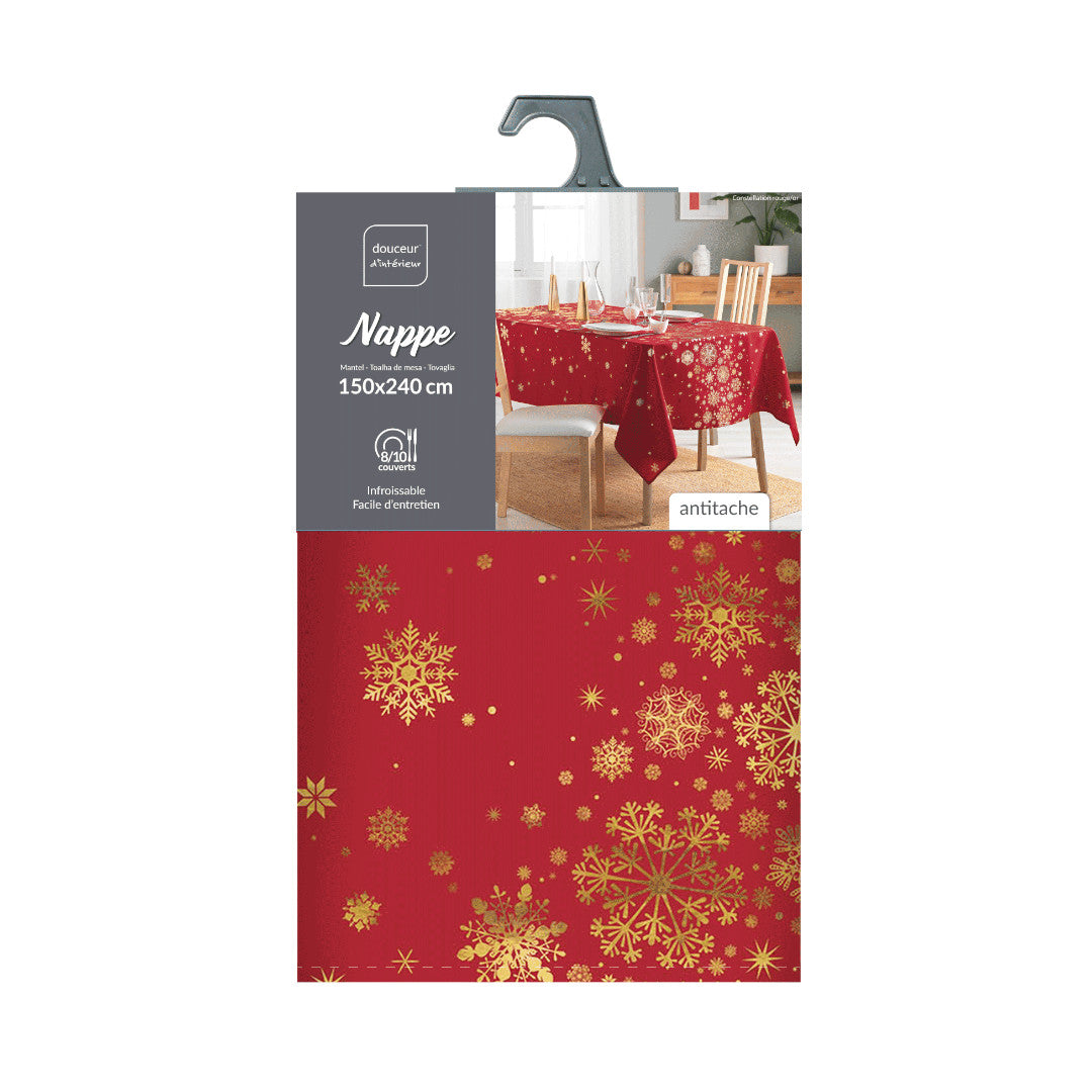 Constellation Röd/Guld - Julduk med metalltryck, 150 x 240 cm, förpackning