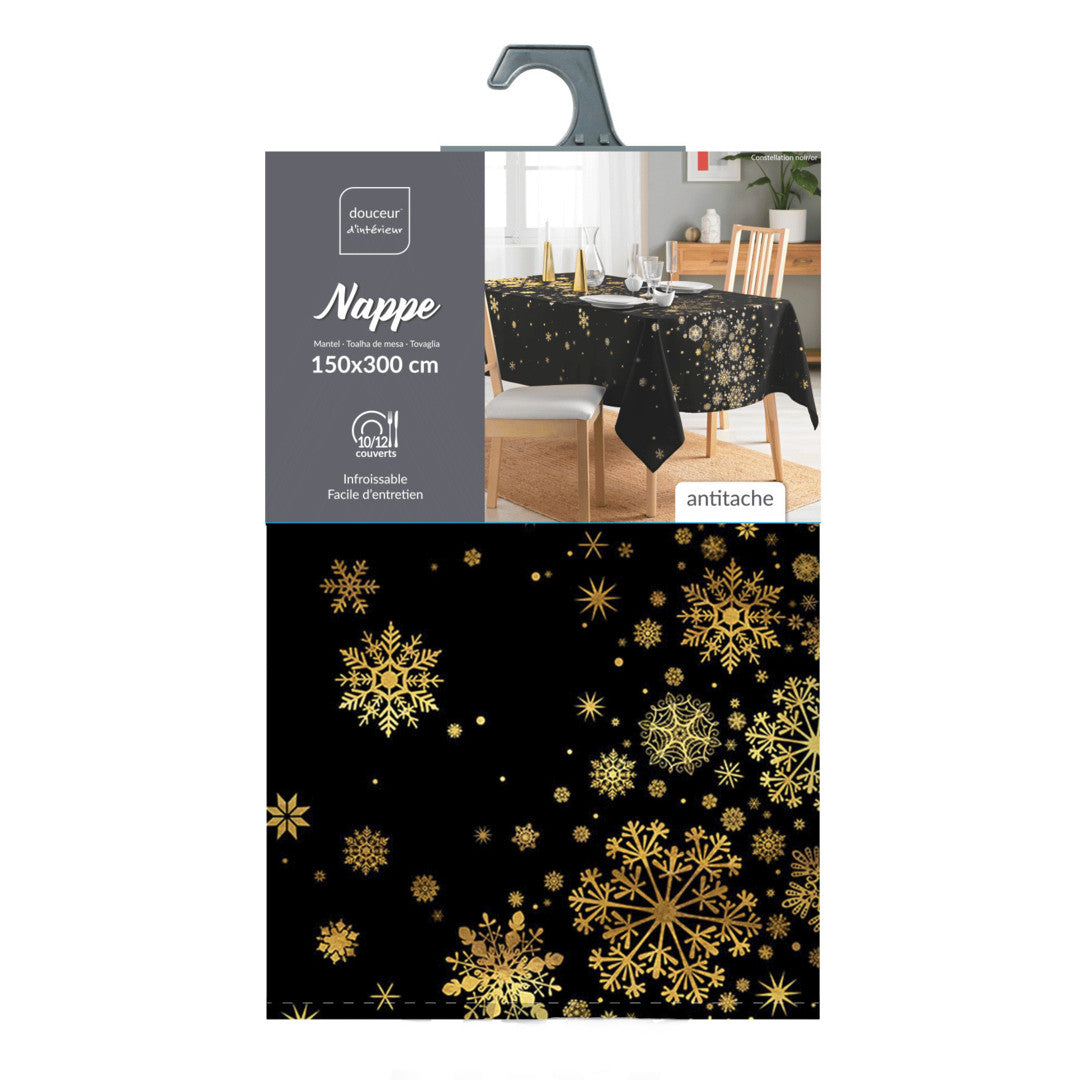 Constellation Svart/Guld - Julduk med metalltryck, 150 x 300 cm, förpackning