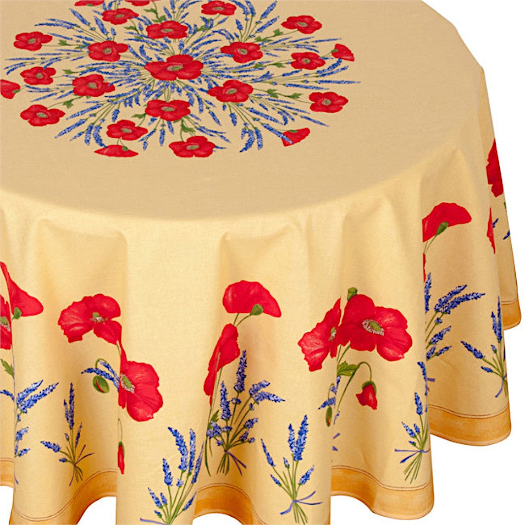 Coquelicot Lavande Gul - Rund provenceduk ø 180 cm, närbild