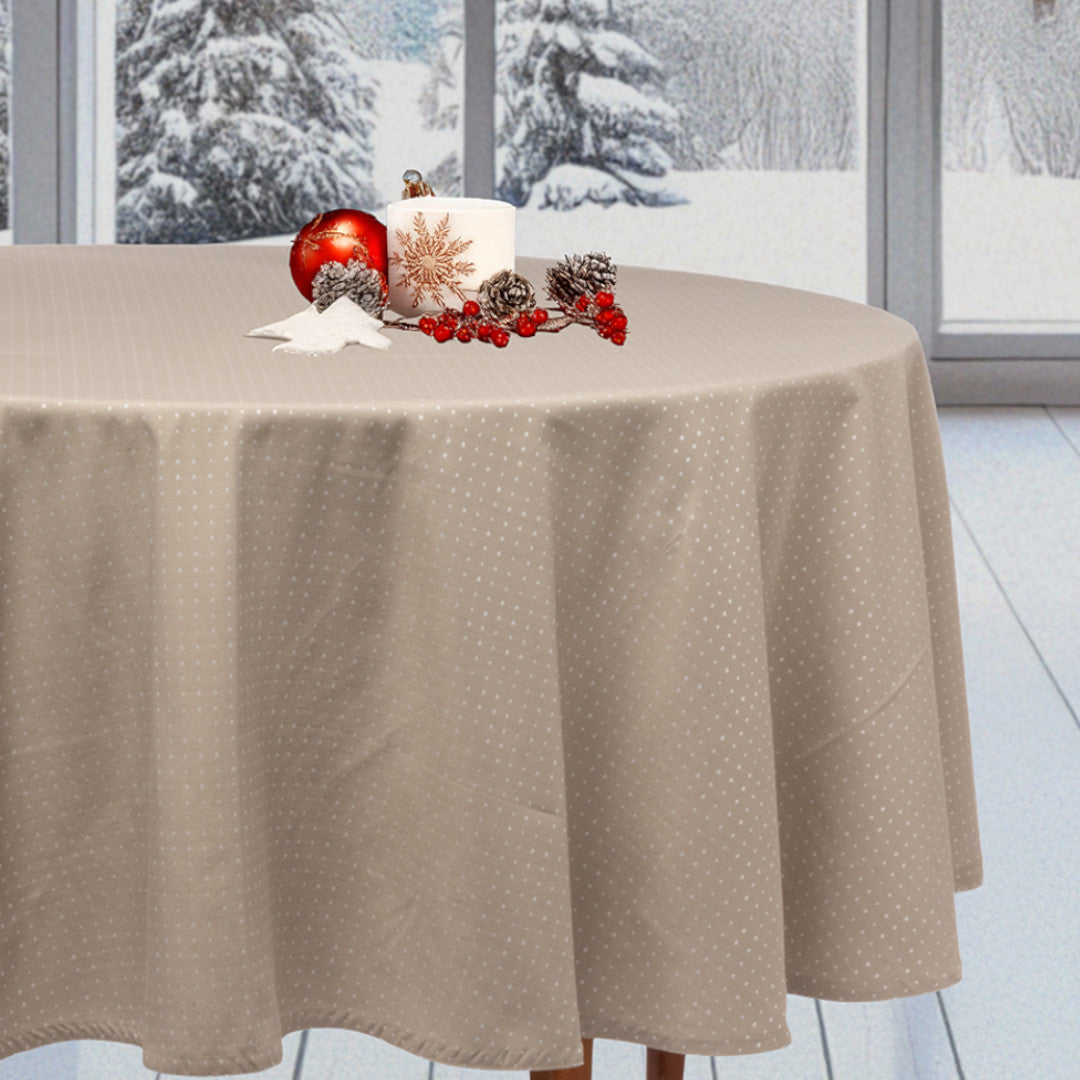 Dotea Beige - Rund damastduk med prickar, Ø 160 cm, jul