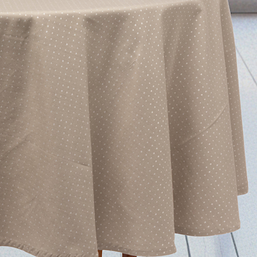 Dotea Beige – Rund damastduk med prickar, Ø 200 cm, mönster