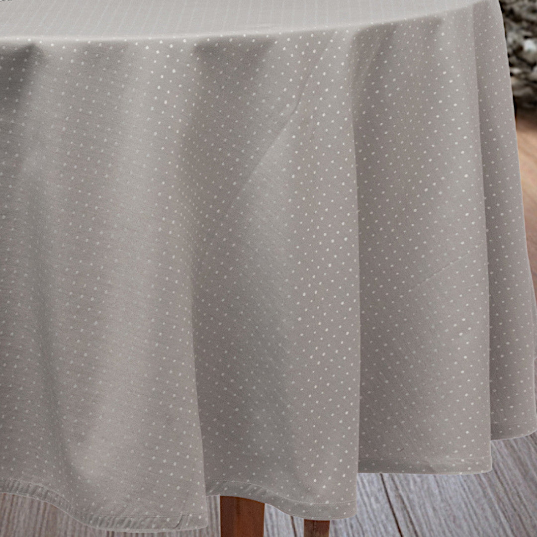 Dotea Grå Blå – Rund damastduk med prickar, Ø 200 cm, mönster