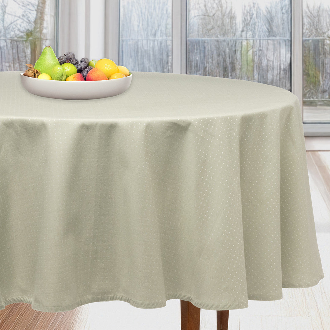 Dotea Sage – Rund damastduk med prickar, Ø 200 cm, miljö