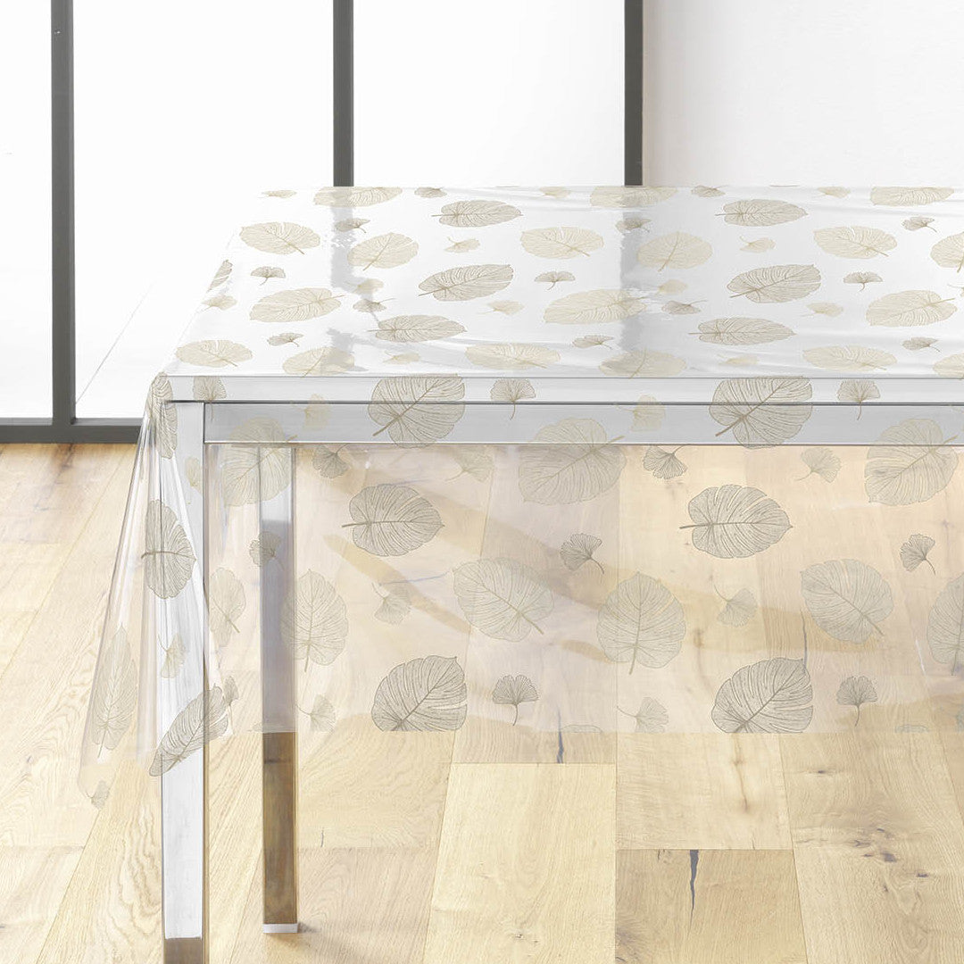 Elitis Skyggeblad – Transparant vaxduk med ljusa blad i naturlig linjeteckning, hörn