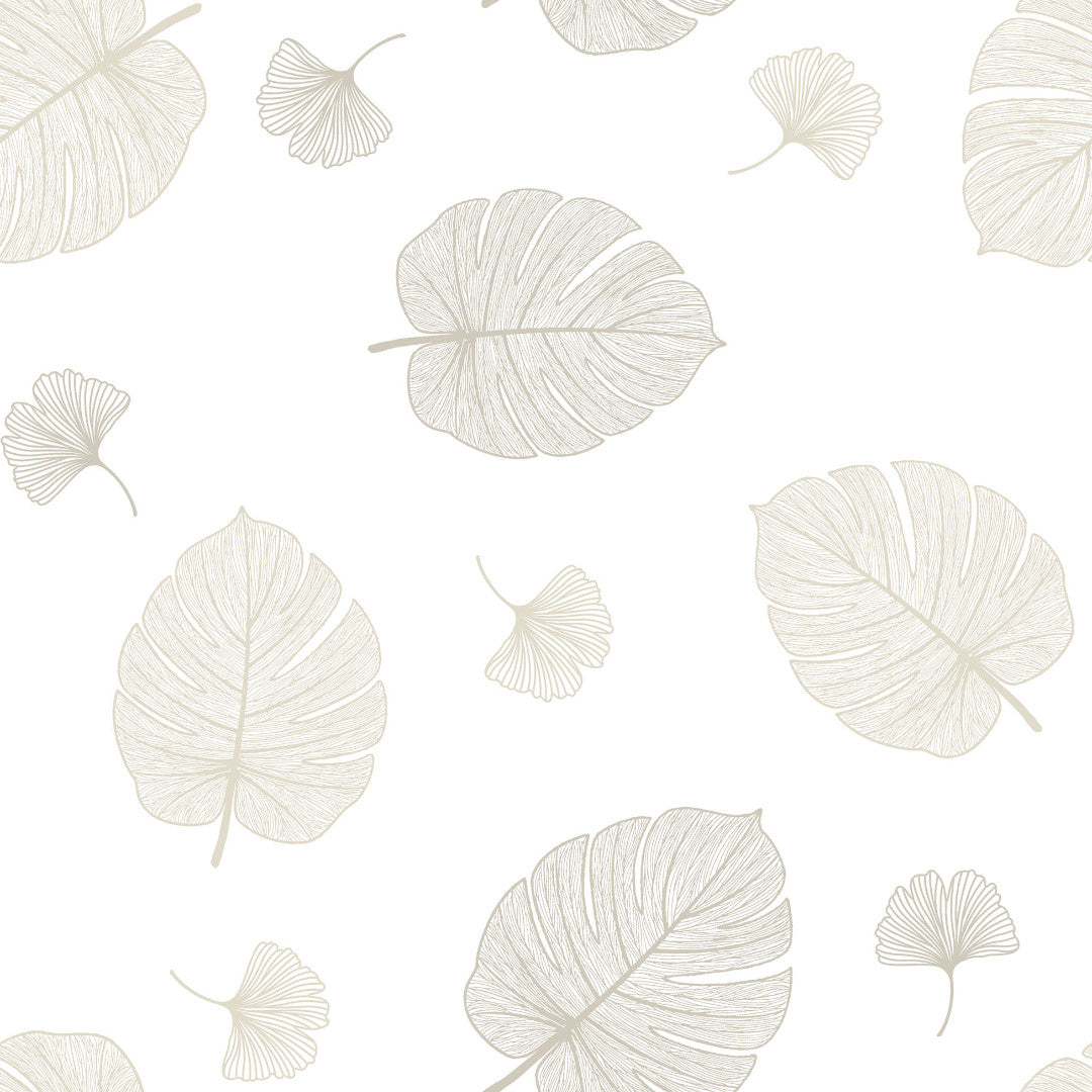 Elitis Skyggeblad – Transparant vaxduk med ljusa blad i naturlig linjeteckning, mönster 1