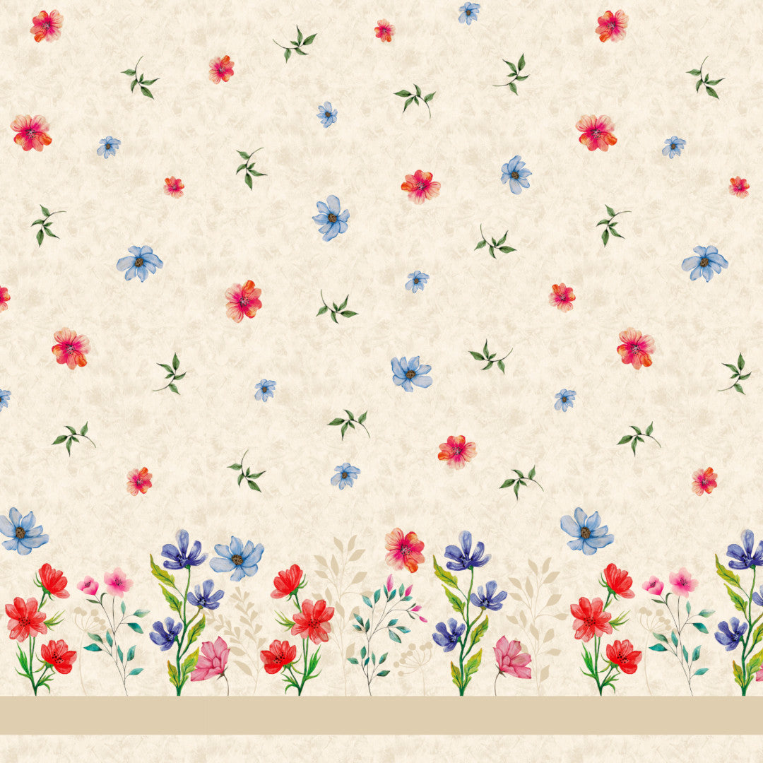 Ängsblomma Beige – vaxduk med blomsterbård mönster