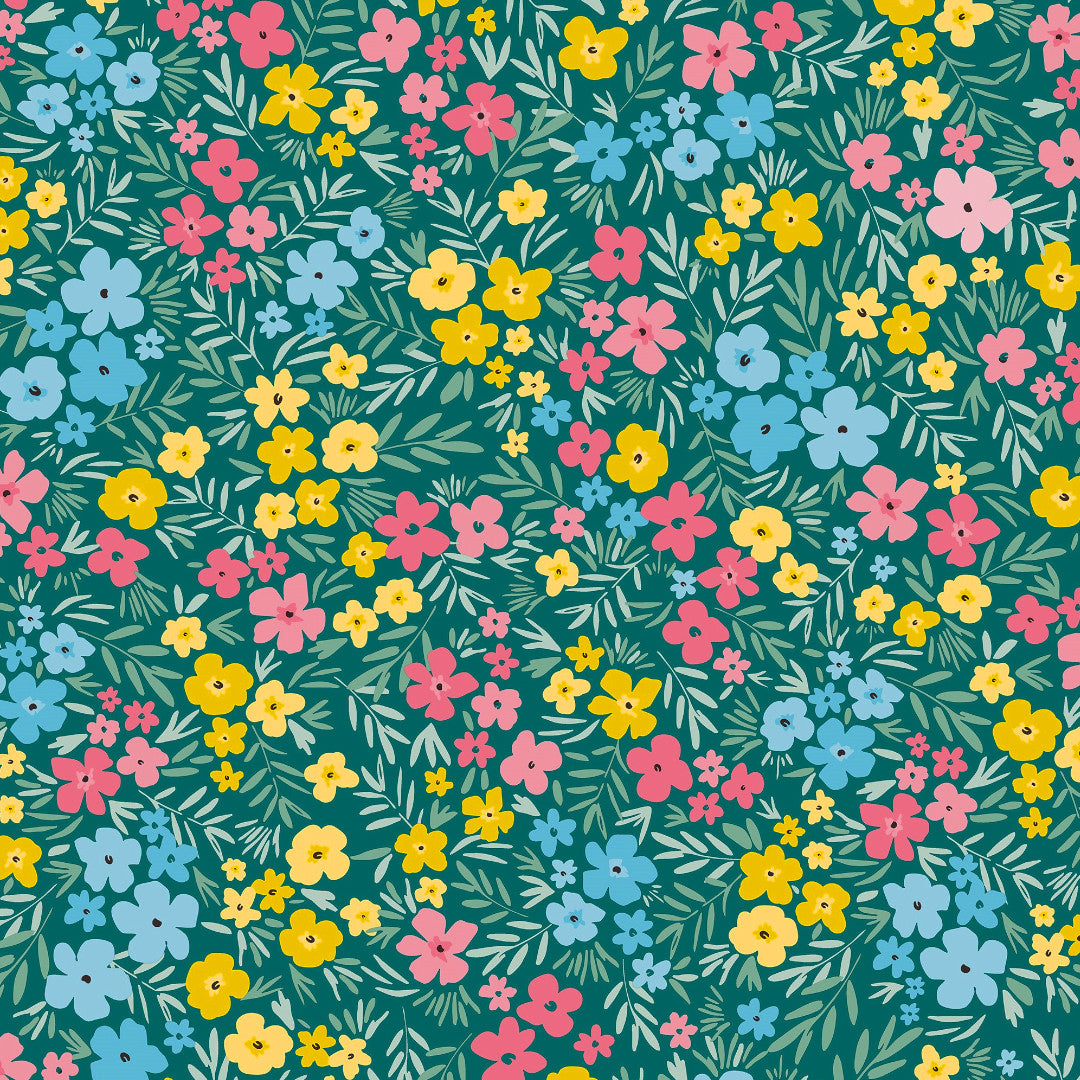 Engblomst Grön – Lätt präglad vaxduk med tätt blomsterflor