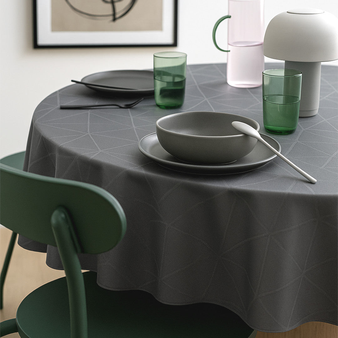 Engholm Tilde Rund Damastduk, grå Ø 200 cm