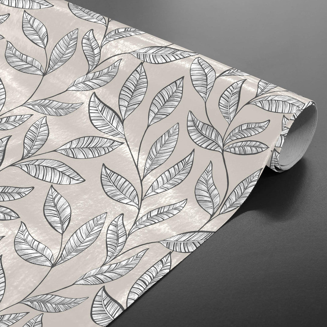 Evora Naturel - Vaxduk med botaniskt lövmönster, på rulle