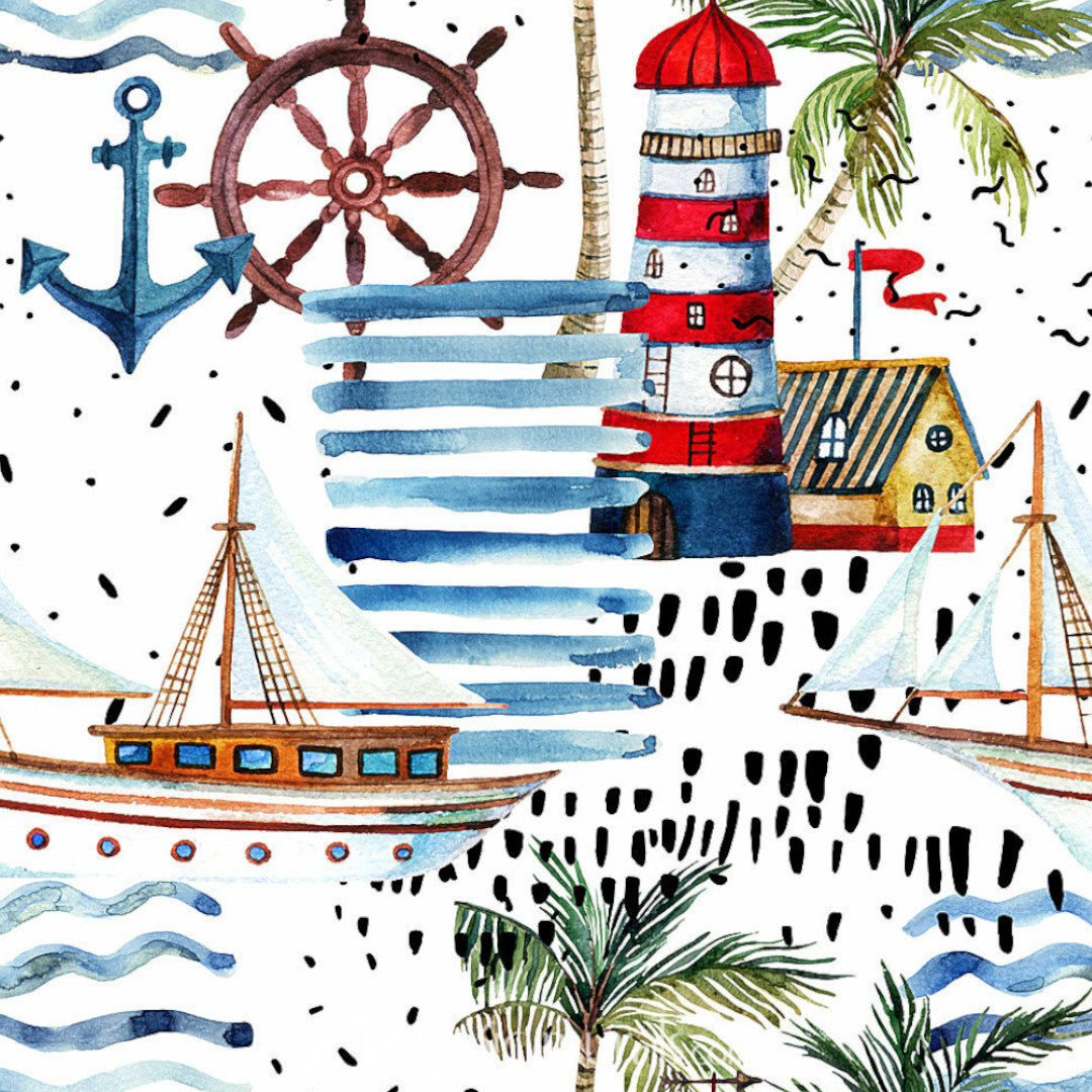 Faro Kustmotiv – Textilvaxduk med maritimt mönster, närbild