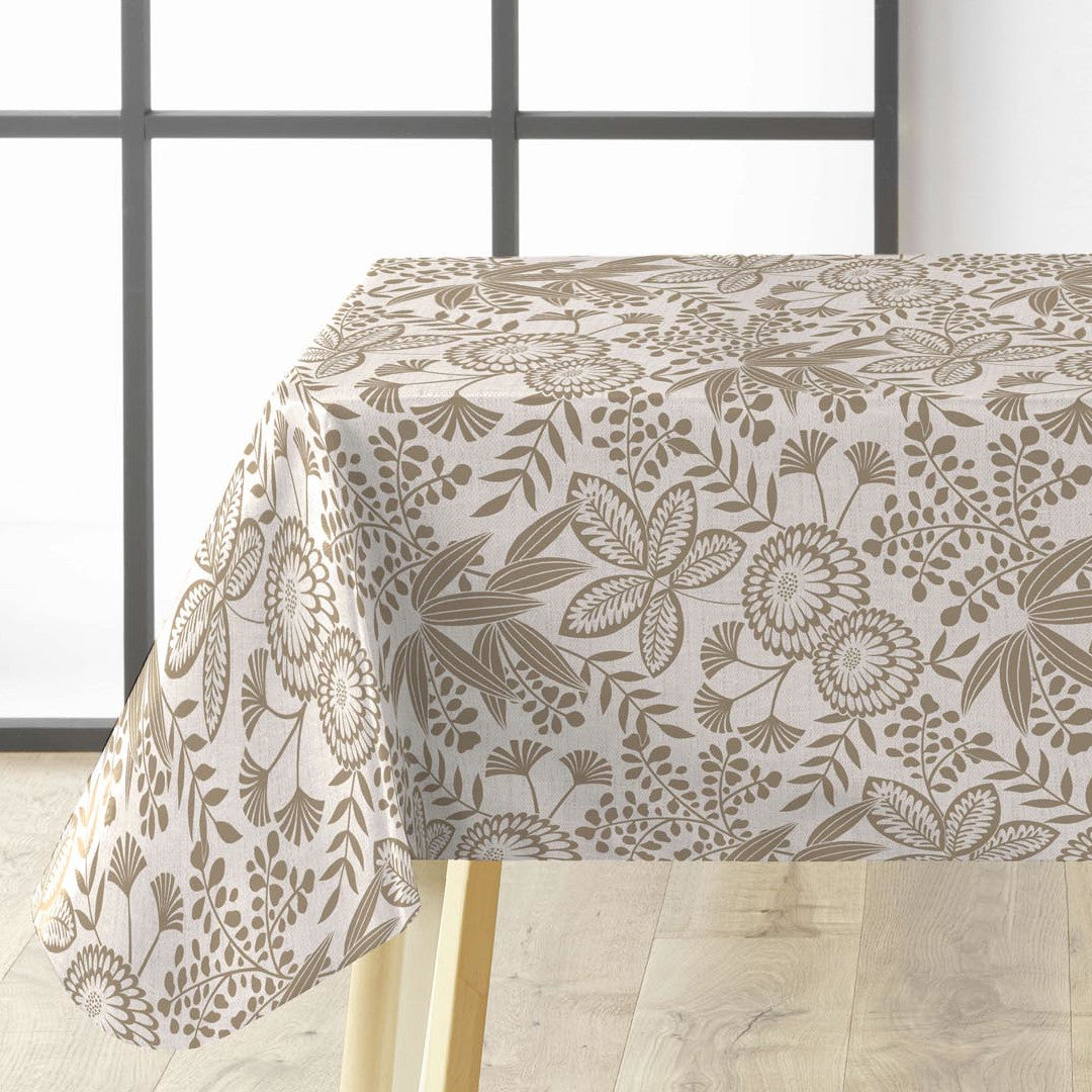 Fleuria Beige - Vaxduk i varm beige med växtmönster