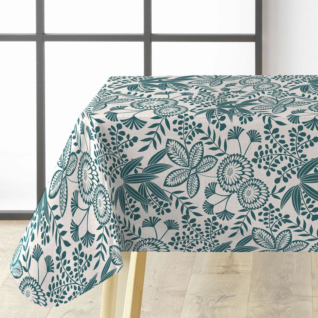 Fleuria Emerald Green - Vaxduk med växtmönster i dammig blågrön