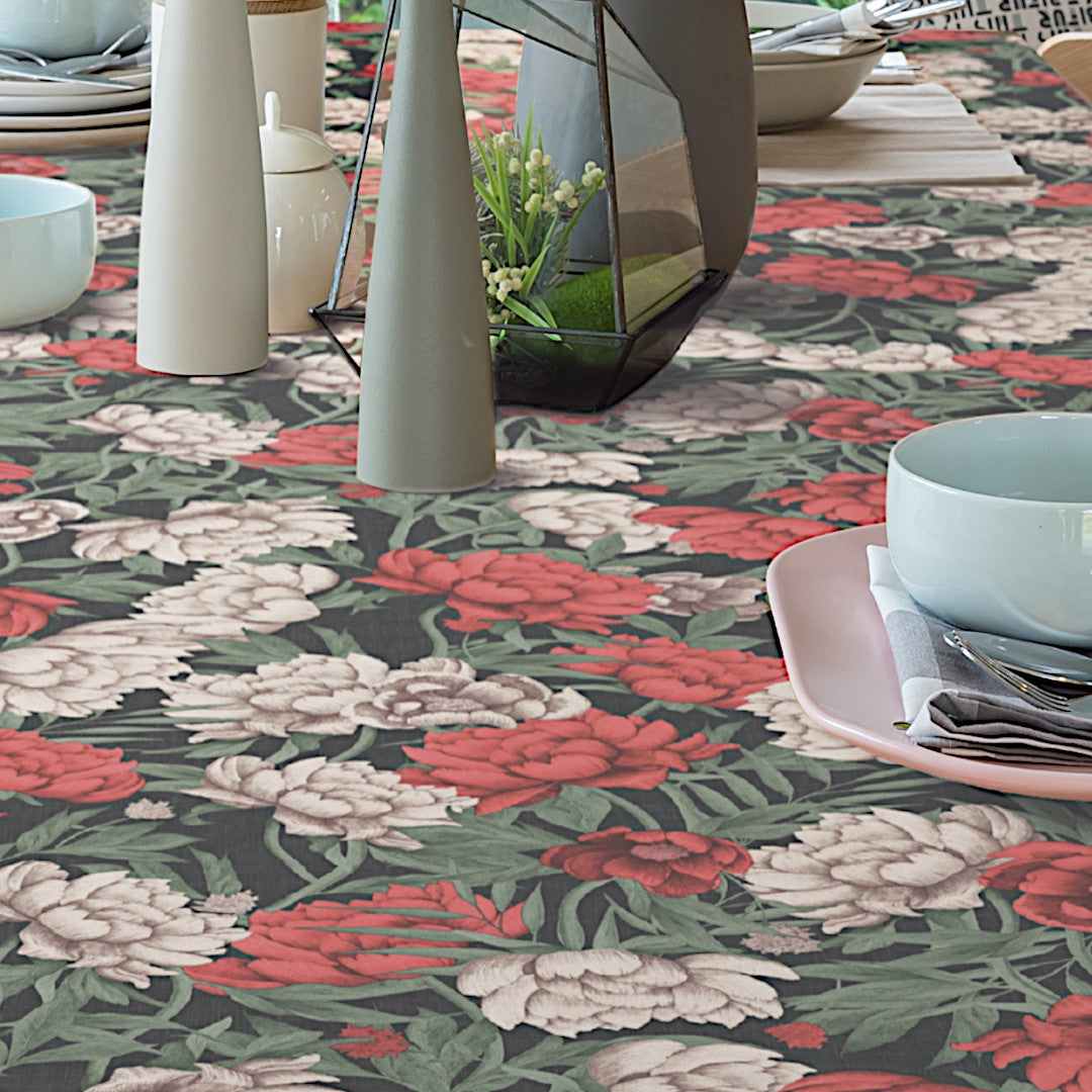 Florea Anthracite – Extra kraftig vaxduk med textillook, närbild