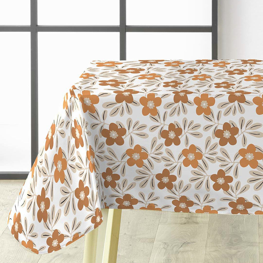 Flory Ochre - Vaxduk med blommor i ockra, hörn