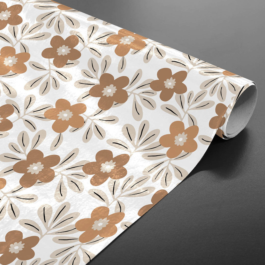 Flory Ochre - Vaxduk med blommor i ockra, rulle