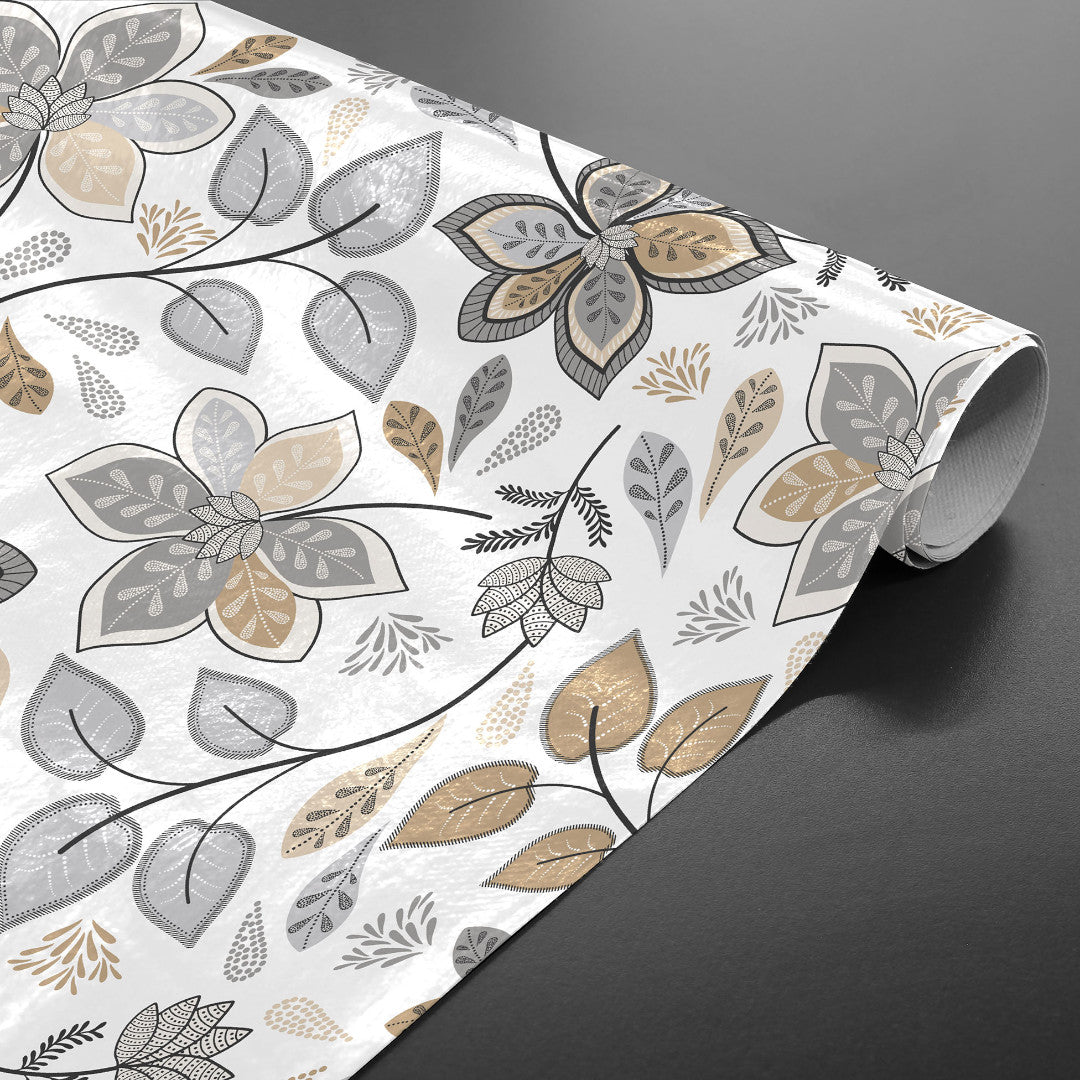 Gloriette - Vaxduk med blommor i grått och sand, rulle