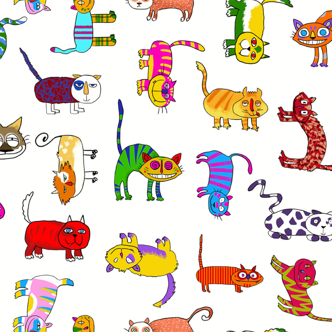 Happy Cat – Textilvaxduk med färgglada katter, mönster