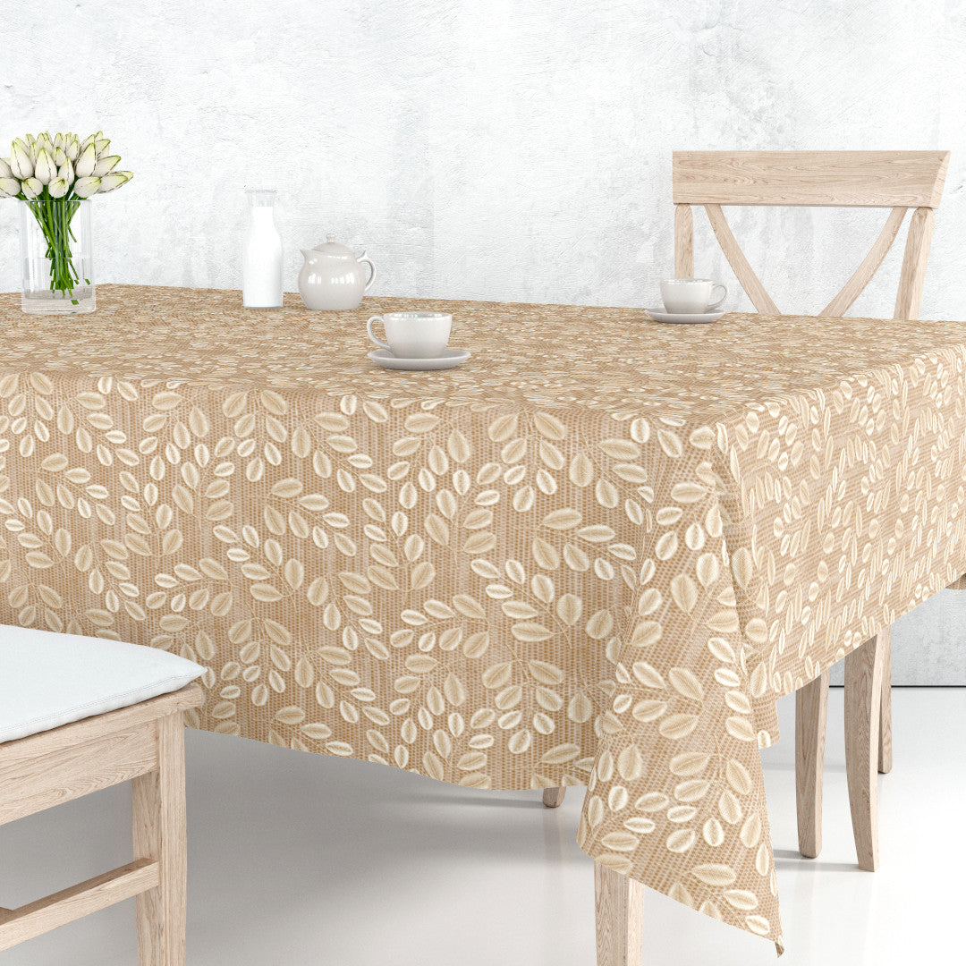 Hessian Leaf Beige – Lätt präglad vaxduk med bladmönster